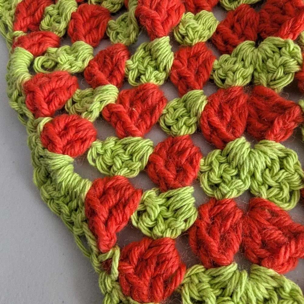 Handmade Crochet Hair Scarf Red Green Boho Head Wrap Tie Bandana